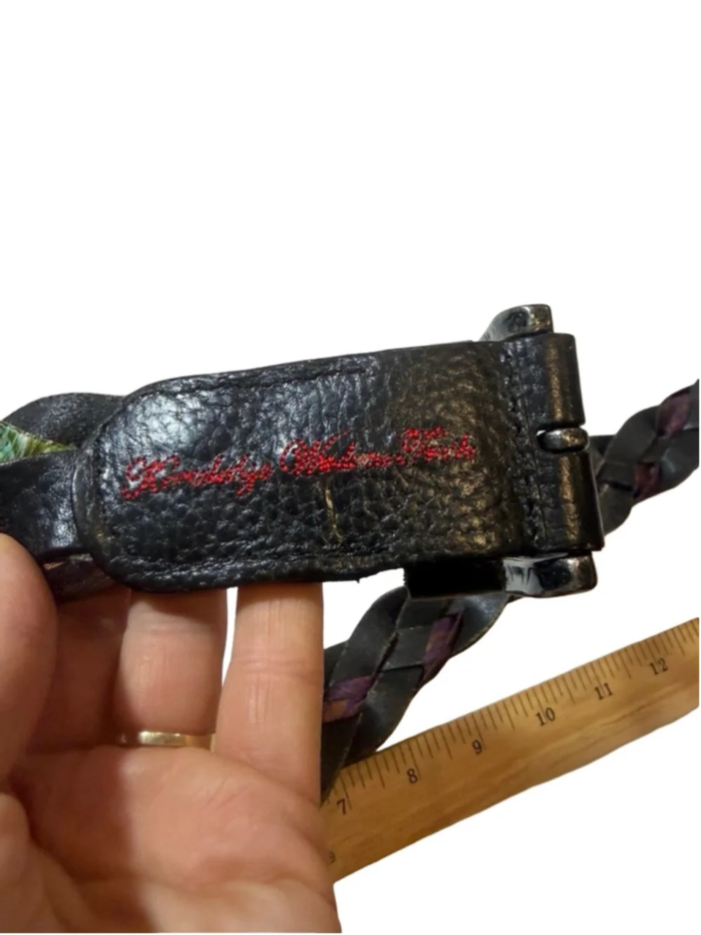 Robert Graham Black Braided Leather Belt Woven Fabric Detail Size 42
